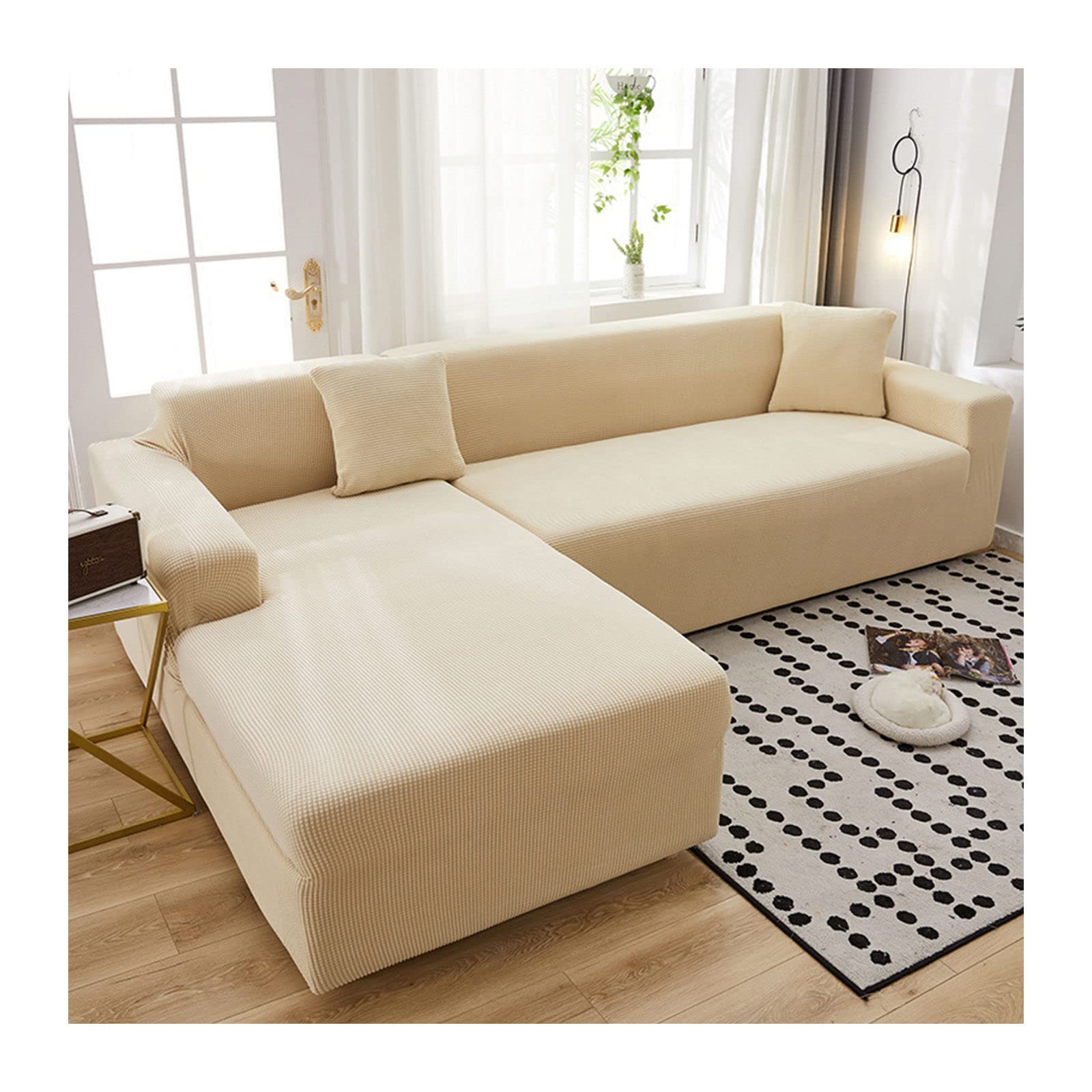 JHLD Sofa Slipcover L Shape Couch, High Elasticity Sofa Cover Washable Fashion Couch Cover For Living Room Pet-H-X-Large + Large