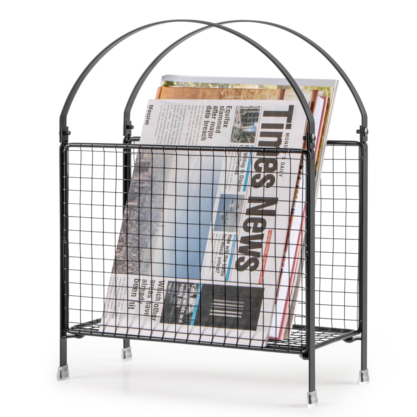 PUERSI Freestanding Magazine Holder – Modern Touch Handbag Design, Magazine Organizer Metal Rack for Books, Vinyl Record, Newspaper (Black)