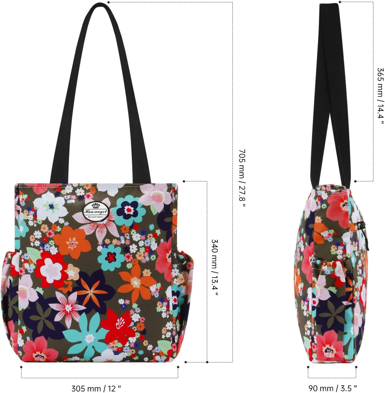 HUA ANGEL Floral Tote Bag - Casual Shoulder Bag Daily Tote Bag with Zipper Gym Travel Shopping Work Handbag for Women - Image 3