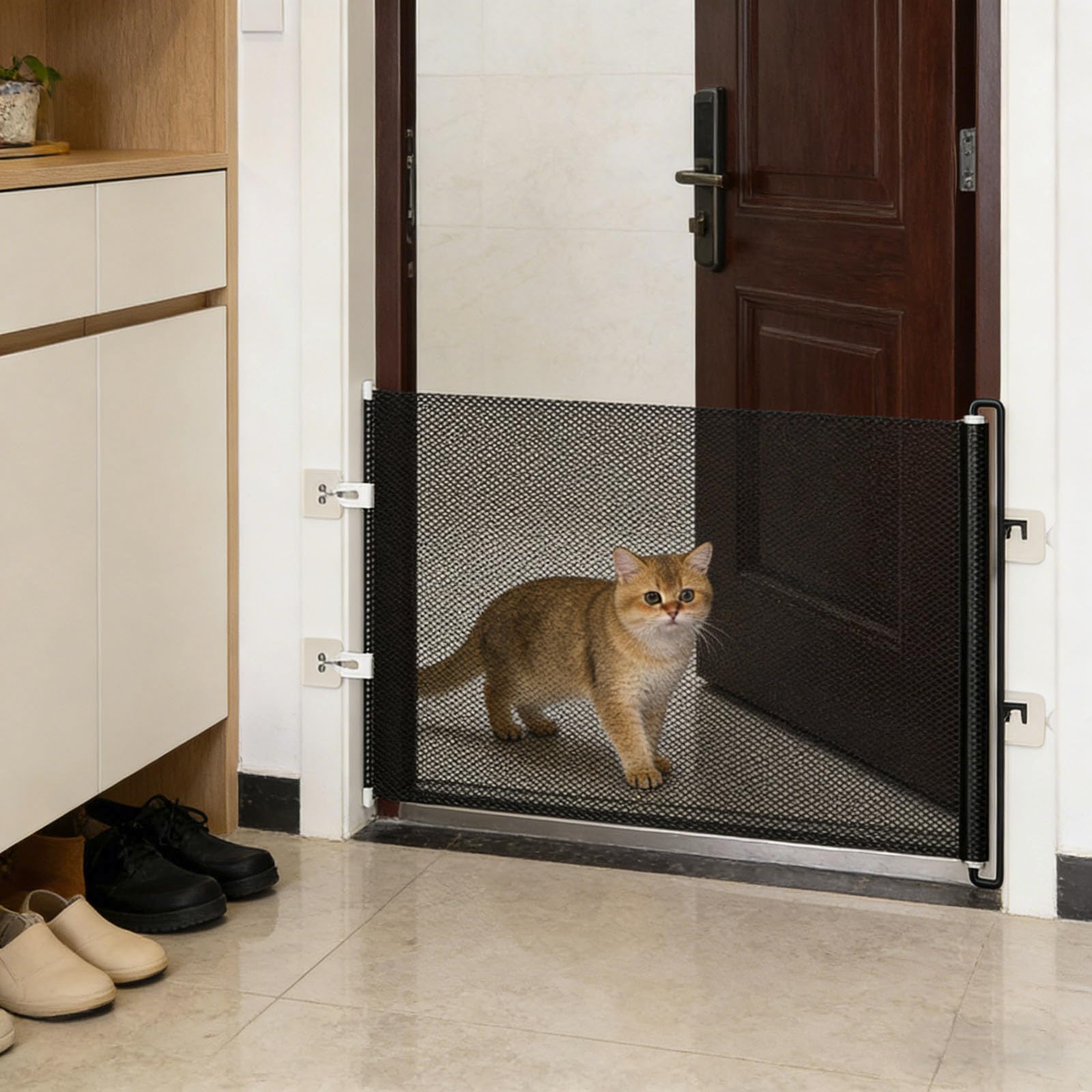 Retractable Stair Gate for Dogs, No Drilling Mesh Pet Gates for Dogs, Retractable Dog Gate, Baby Gate for Babies and Pets for Living Room, Bedroom, Hallways, Doorways, Indoor, Outdoor (M) - 5