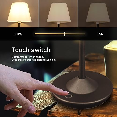 Miniatura 4 de Cordless Table Lamp Portable Small LED Touch Lamp with Dimmer, 18" 2700K Rechargeable Battery Light for Bedside, Dining Room, Bedroom Lamp, Patio,