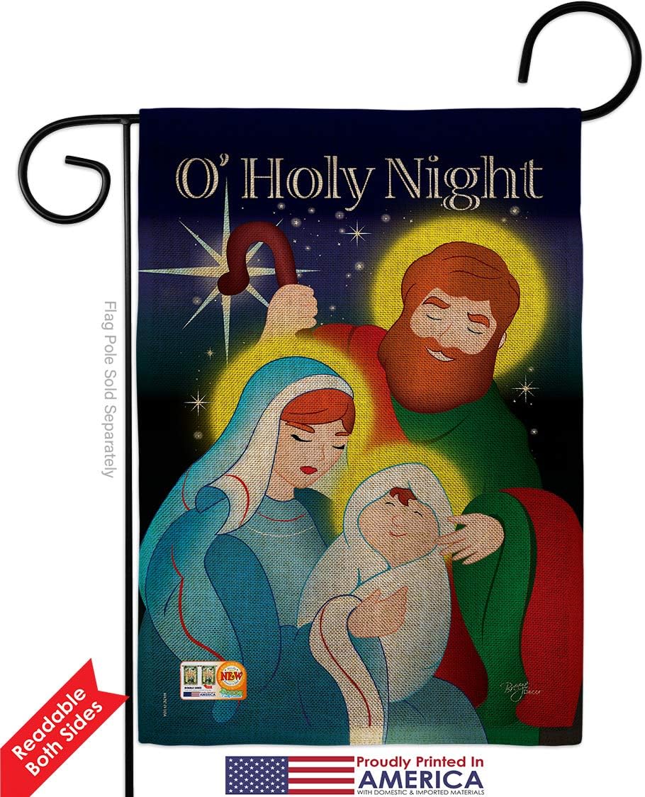 O Holy Night Burlap Garden Flag Wintertime Nativity Three King Religious Family Season Christian Small Decorative Gift Yard House Banner Double-Sided Made In USA 13 X 18.5