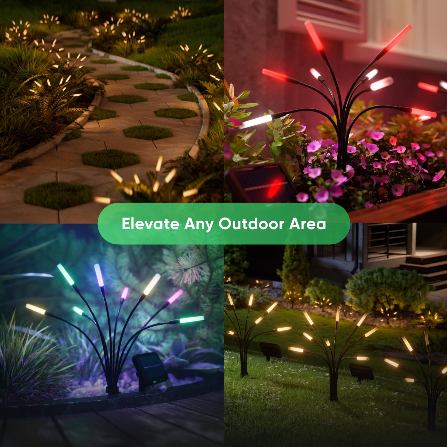 Nanoleaf Luci solari per giardino (set da 2) con telecomando, 8 LED indirizzabili bianco caldo/multicolore, effetto lucciola, timer e scenari, impermeabili IP65