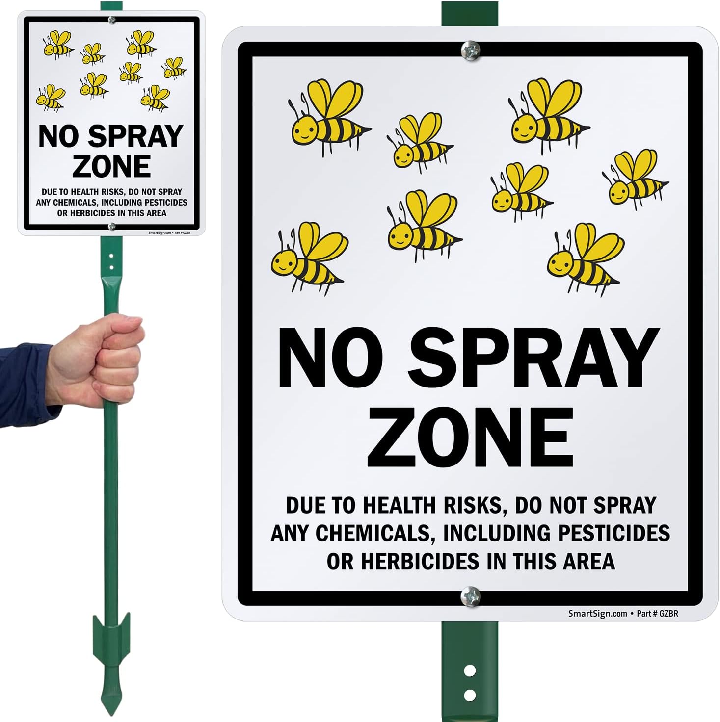 SmartSign 30.5x25.4 cm "No Spray Zone – Due To Health Risks, Do Not Spray Any Chemicals, Including Pestizides Or Herbicides In This Area" Hofschild mit 3 Fuß Pfahl, Schwarz und Weiß, 1 Stück