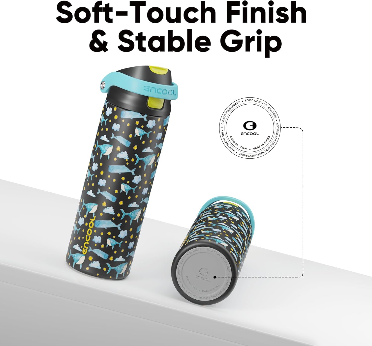 ENCOOL Leakproof Insulated Water Bottle with Straw Dual-Sip Water Bottle Bag-Safe Design for Work, Commute & Gym – Keeps Drinks Cold All Day, 24 oz, Sky Whale - Image 5