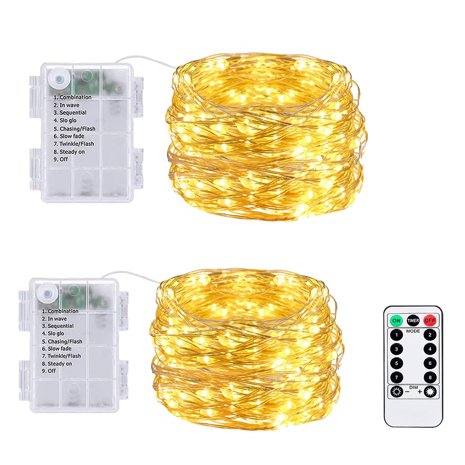 Meision Lichterkette Batterie 5m 50LEDs, Micro Lichterkette Außen & Innen mit Timer + 8 Modi + Fernbedienung, LED Lichterketten Weihnachtsdeko für Balkon, Party, Warmweiß, 2 Stück