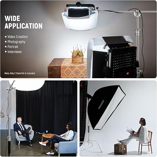 Miniatura 53 de NEEWER Soporte profesional en C resistente de acero inoxidable 100% con brazo de pluma, altura máxima de 10.5 pies, soporte de luz para fotografía