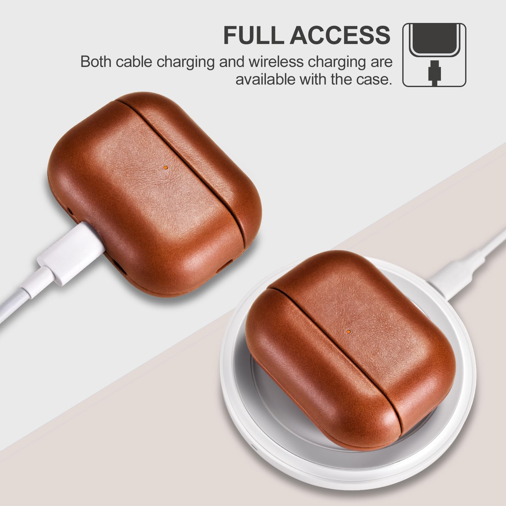 Etui z skóry na AirPods Pro 3 2025, ICARER Premium Etui ochronne z prawdziwej skóry o odporności na wstrząsy do etui ładowarki słuchawk Apple AirPods Pro 3 z obsługą ładowarki bezprzewodowej-Brązowy