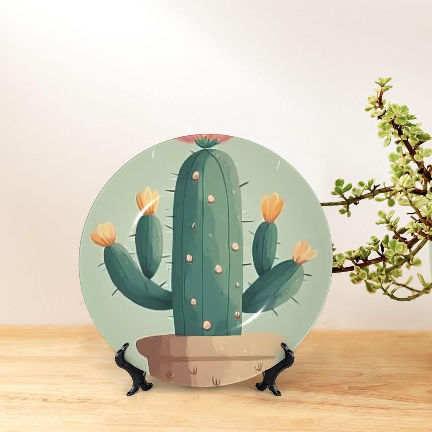 Cute Cactus Style Ceramic Plate Display Home Display With Stand Wall Hanging Plate For Home Decor 10 Inch