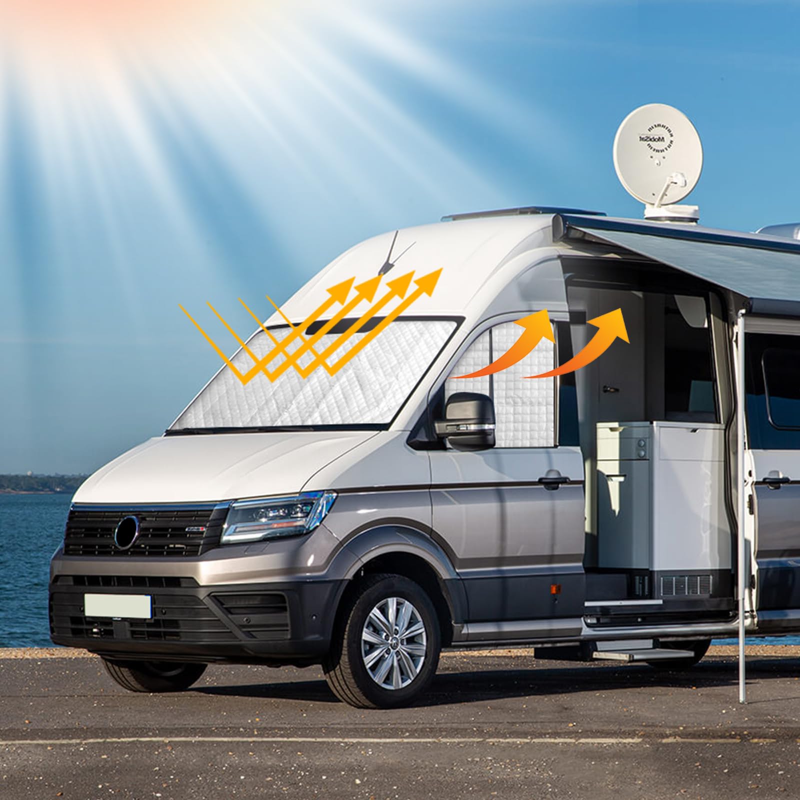 3 sztuki termicznych dywanów samochodowych do zamiany dla VW Crafter/Grand California 20108-2025, osłona przeciwsłoneczna na przednią szybę, zestaw składanych rolet przeciwsłonecznych, czarna