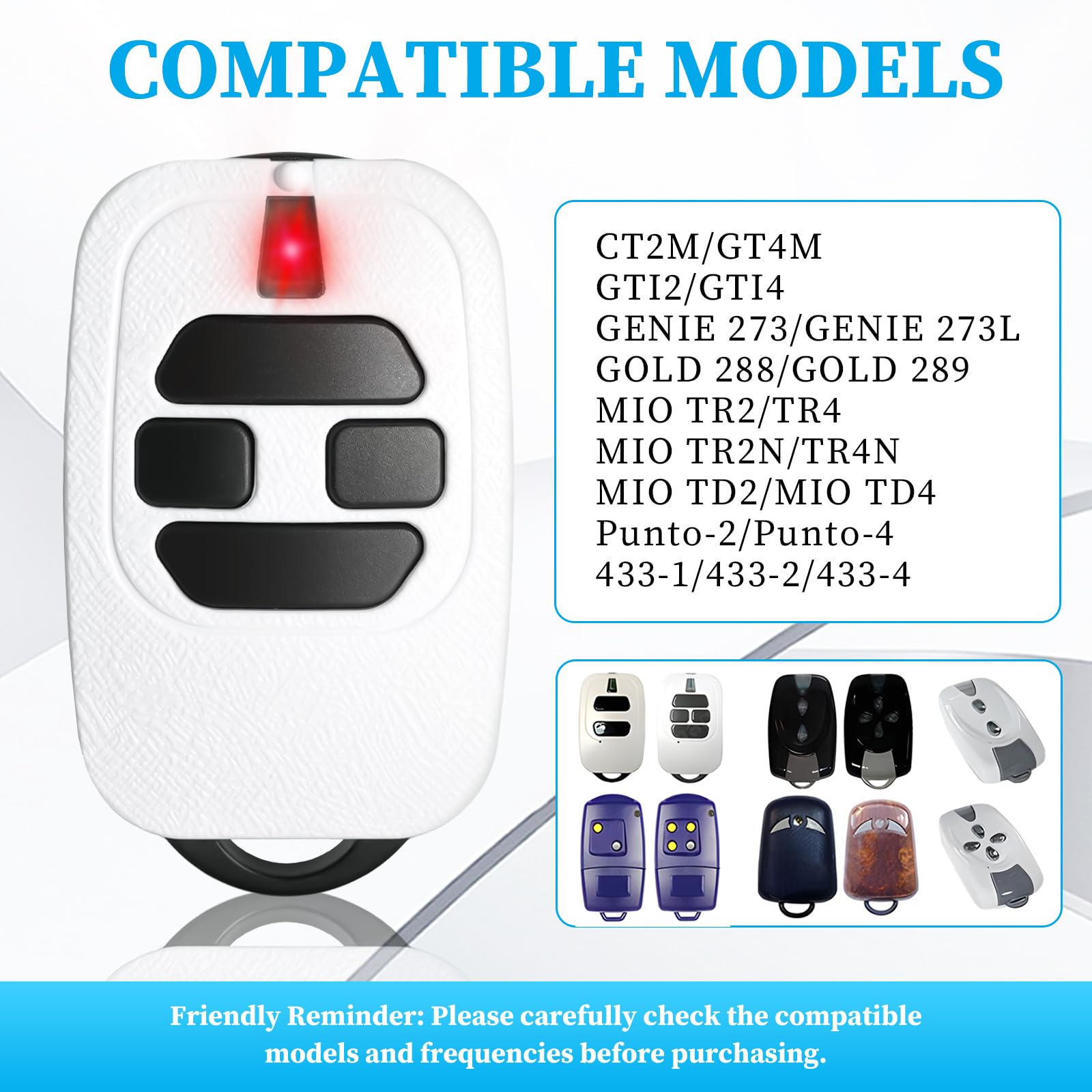 433.92 MHz Garage Door Remote, 3 PCS Garage Door Opener Remote Control, 4 channels, Compatible with GTI2/4, GT2/4, Mio TR2/4 - Image 2