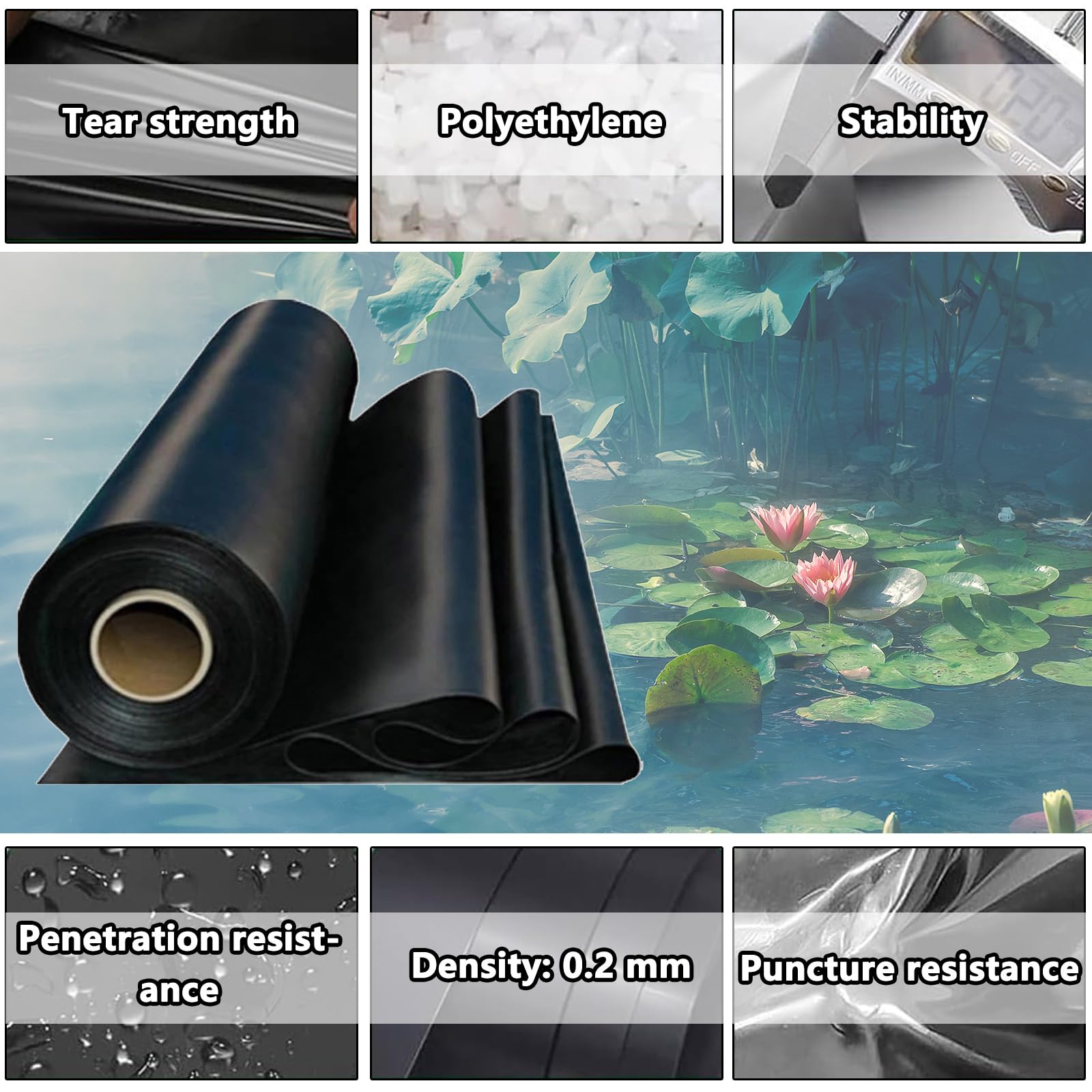 Rivestimento dello stagno,telo pvc laghetto,Rivestimento per Laghetto in HDPE Resistente,Fodera stagno Flessibile per Piscina Giardino per Laghetti,Fontane,Giardini Acquatici e Cascate(11×16m)