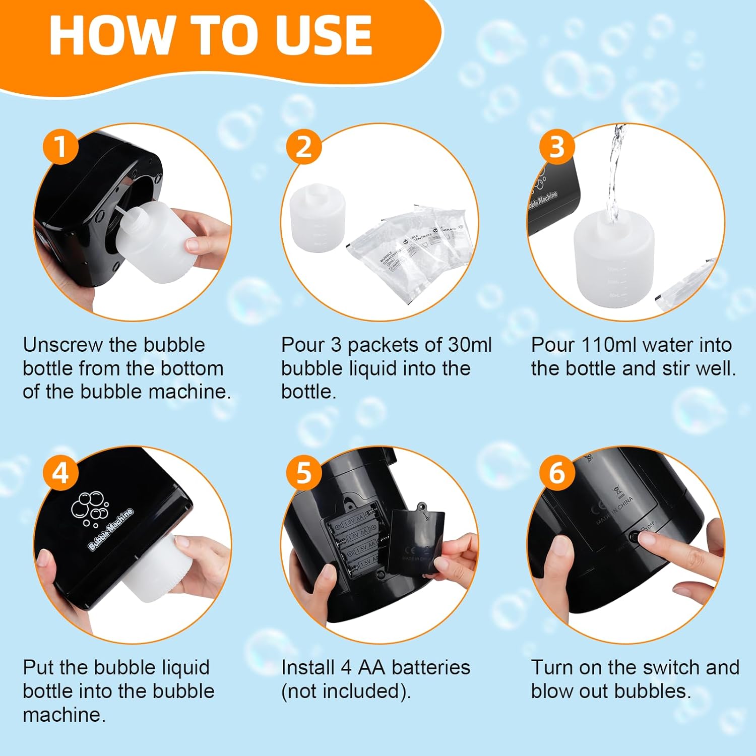 IFLOVE Bubble Machine for Kids 3+-Automatic Bubble Blower with Adjustable Angle,5000+ Bubbles Per Minute,Portable Bubble Maker Toy for Boys Girls,Outdoor Party Wedding Easter Birthday Gifts (Black 01)