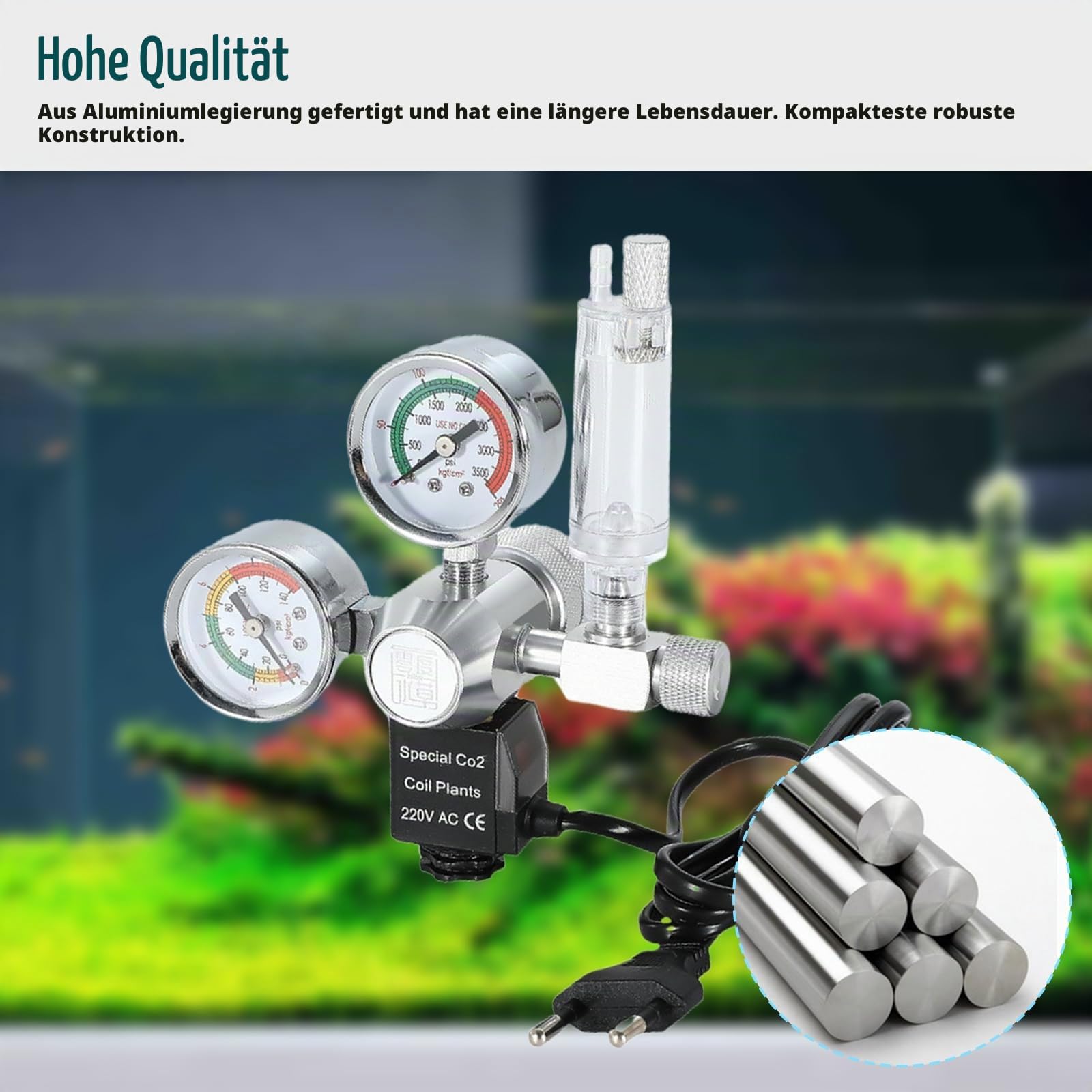 Aicharynic Aquarium CO2 Druckminderer, CO2-Regler für Aquarien, Dual-Gauge-Display, CO2 Druckminderer W218 mit Magnetventil, Blasenzähler für bepflanzte Aquarien
