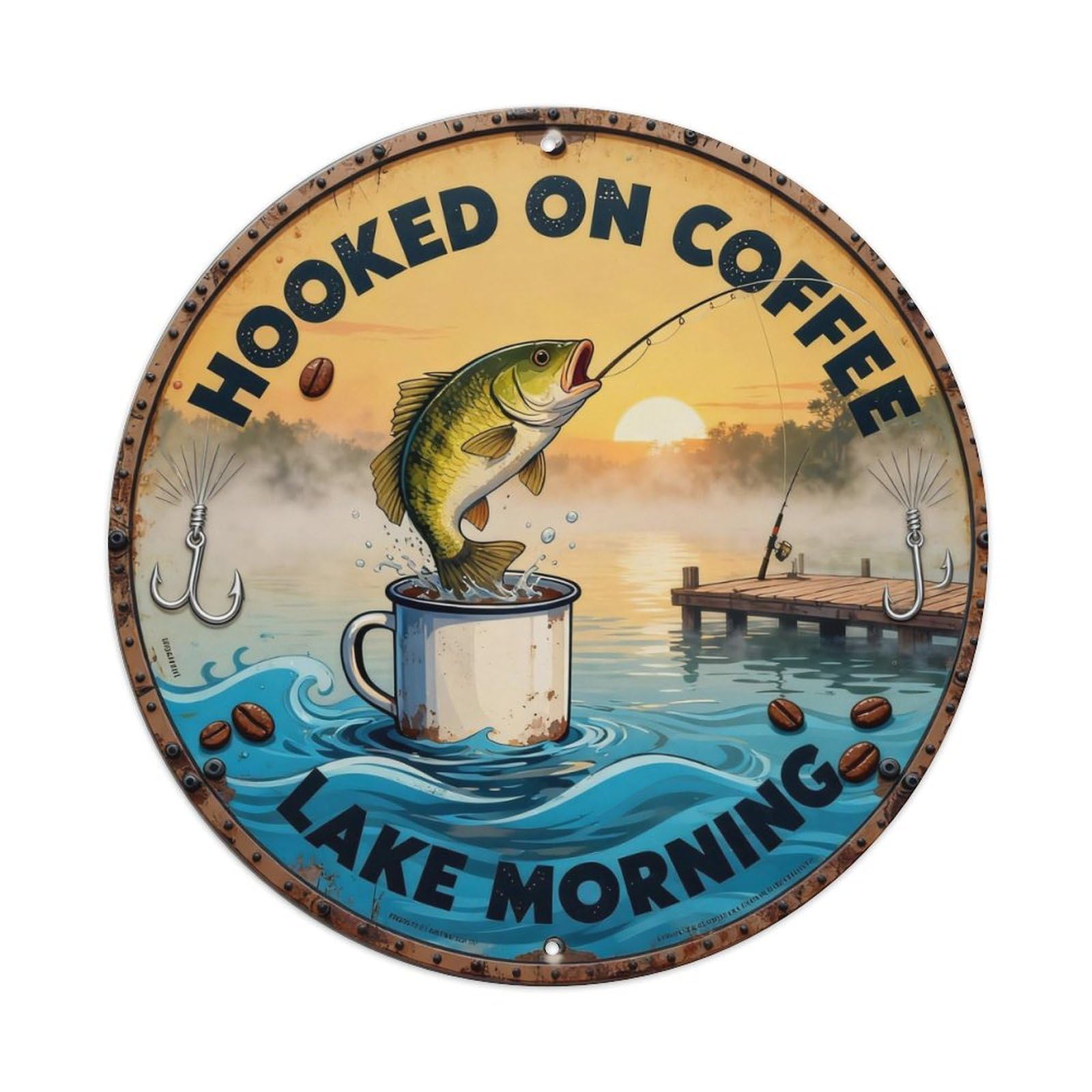 Hooked Coffee Sign Metal Tin Sign Plaque