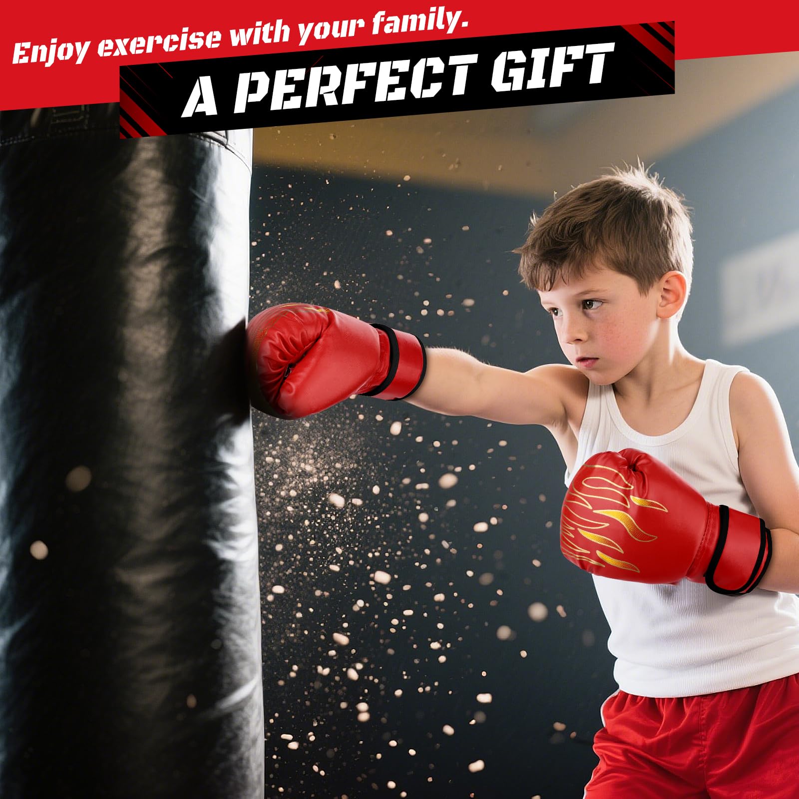 4-in-1 Boxing Gloves and Punching Mitts Set for Boys & Girls, Kids Boxing Gloves Focus Pads with Hand Wraps, Boxing Reflex Ball, Boxing Equipment Set for MMA Karate Muay Thai Taekwondo