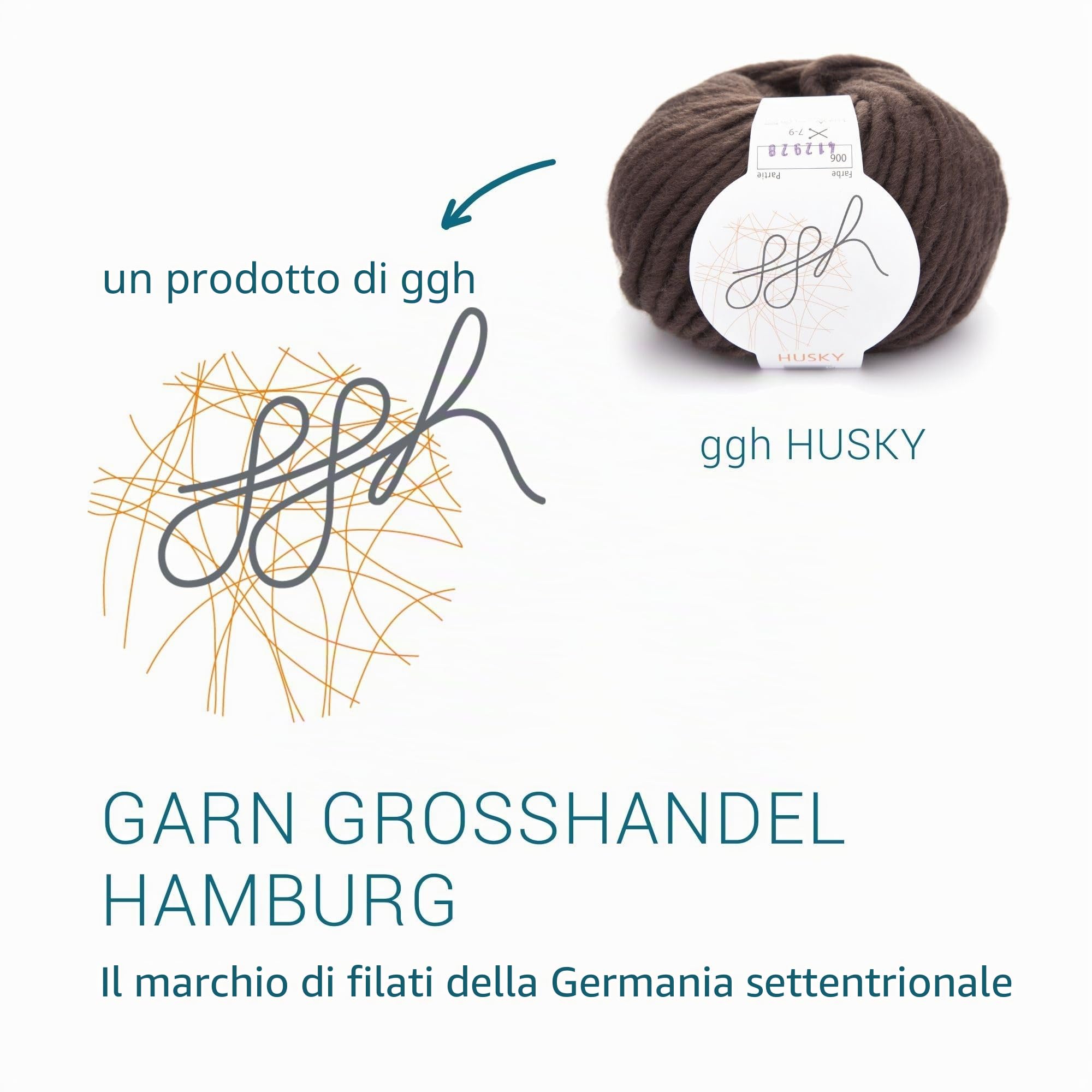 ggh Husky Box - 6 gomitoli, lana vergine spessa, adatto per lavorare a maglia o all'uncinetto, colore 006 - cioccolato