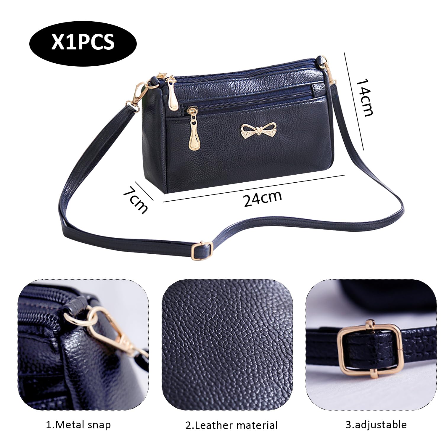 1 sac pour femme, petite sacoche pour femme, en cuir, souple et durable, avec poche de sécurité (bleu marine), Bleu