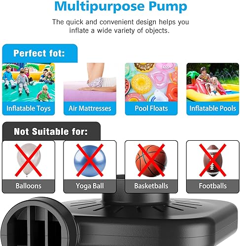 Miniatura 2 de Electric Air Pump for Inflatables,Portable Quick-Fill Air Pump with 3 Nozzles,110V AC12V DC,Inflator & Deflator Pumps for Outdoor Camping,Air