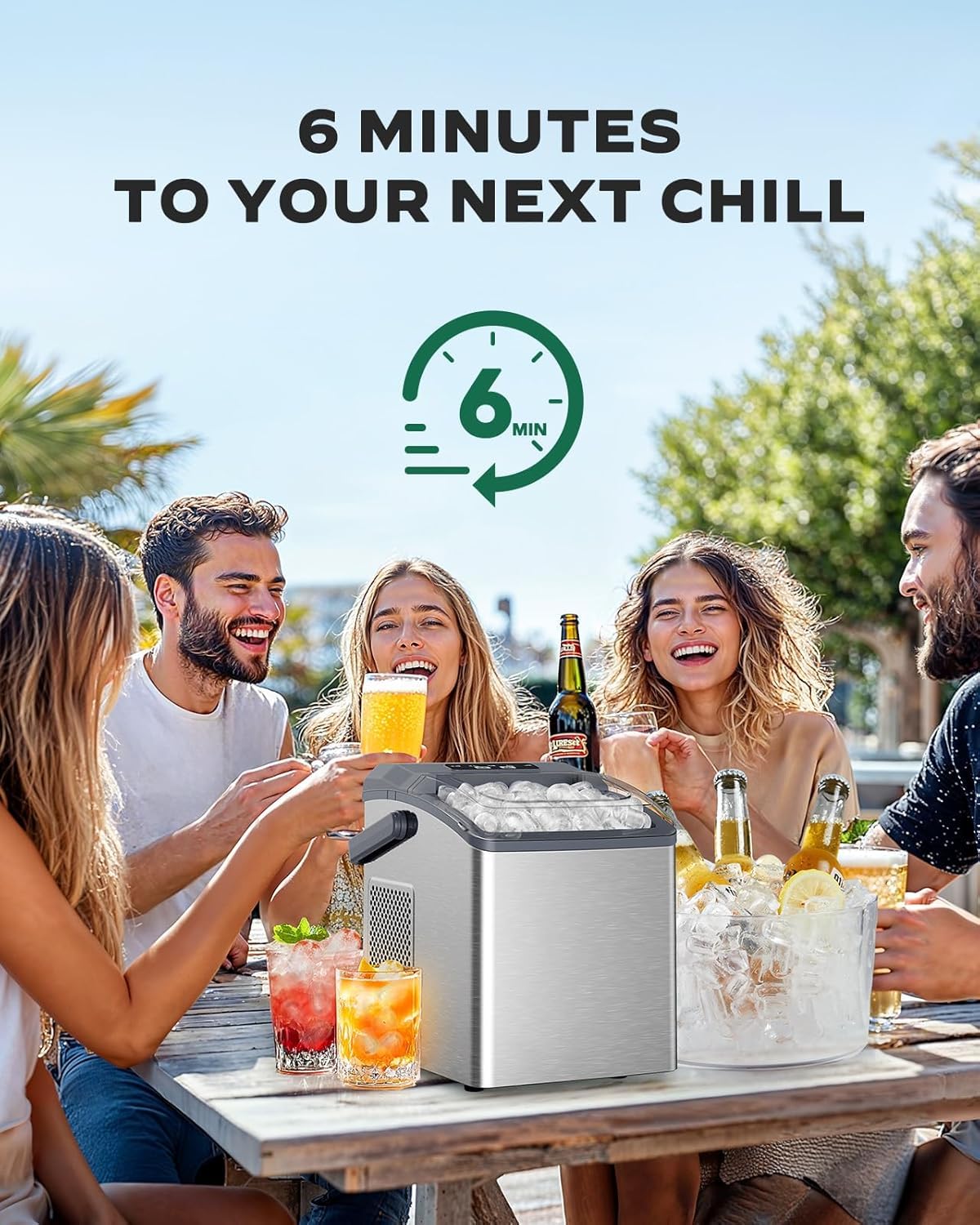Marsail Portable Ice Maker, 6-Minute Quick Ice Making, 26 lbs/Day, Self-Cleaning, Ideal for Home/Office/Party Use on Fridge.com