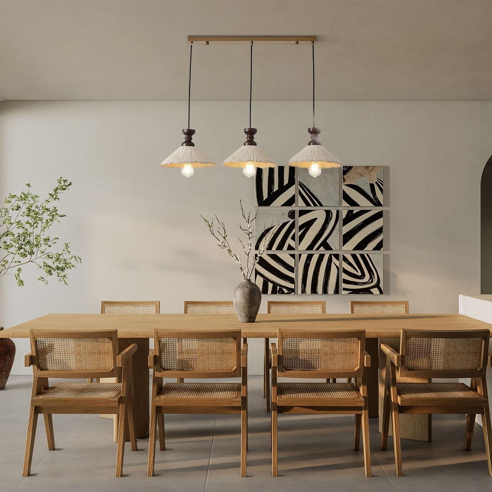 Jadssox Lámpara de techo de hormigón 3 luces colgante de racimo madera