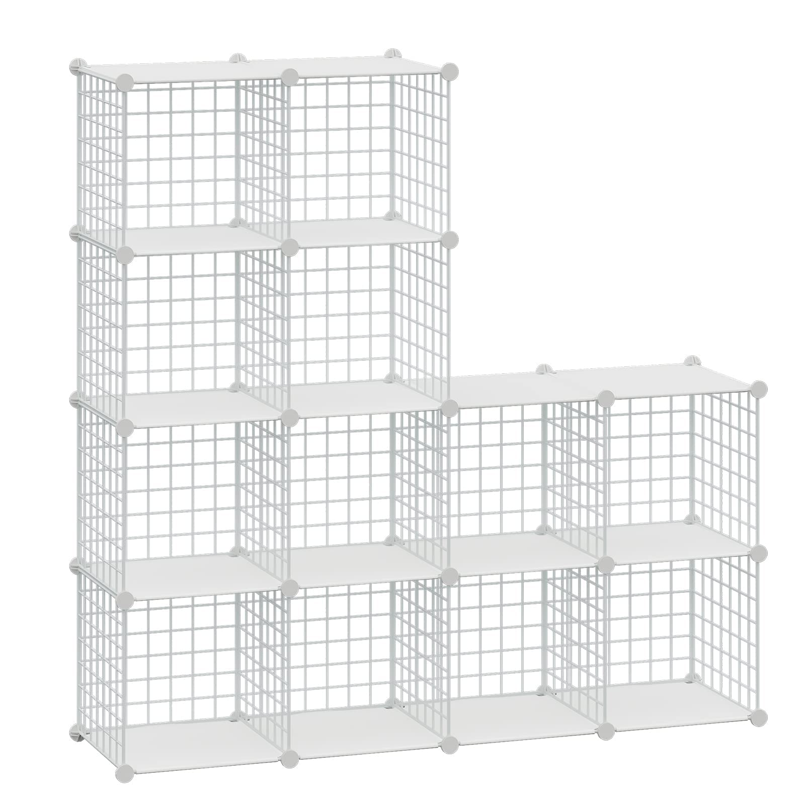 HUBSON Wire Cube Storage Organizer, 12-Cube Metal Grids Storage Shelf, Closet Cabinet, DIY Plastic Cube Bookcase Modular Closet Cabinet for Bedroom, Living Room, Office, White