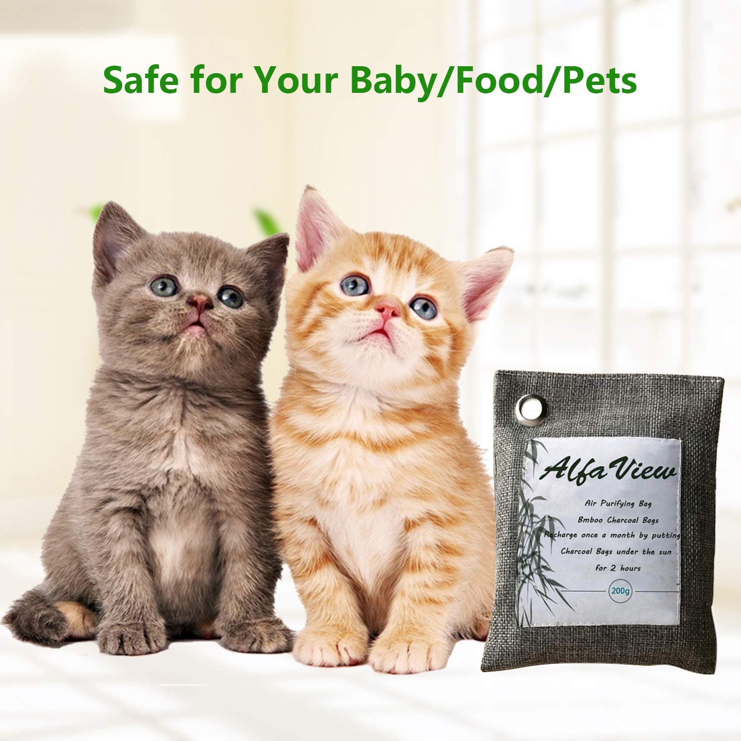 Bolsa Purificadora de Aire, AlfaView Naturalmente Ambientador de Bambú y Carbón Desodorizarte de Calzado y Eliminador de Olores Absorbente para Automóviles y Armarios y 100% sin Olor Químico