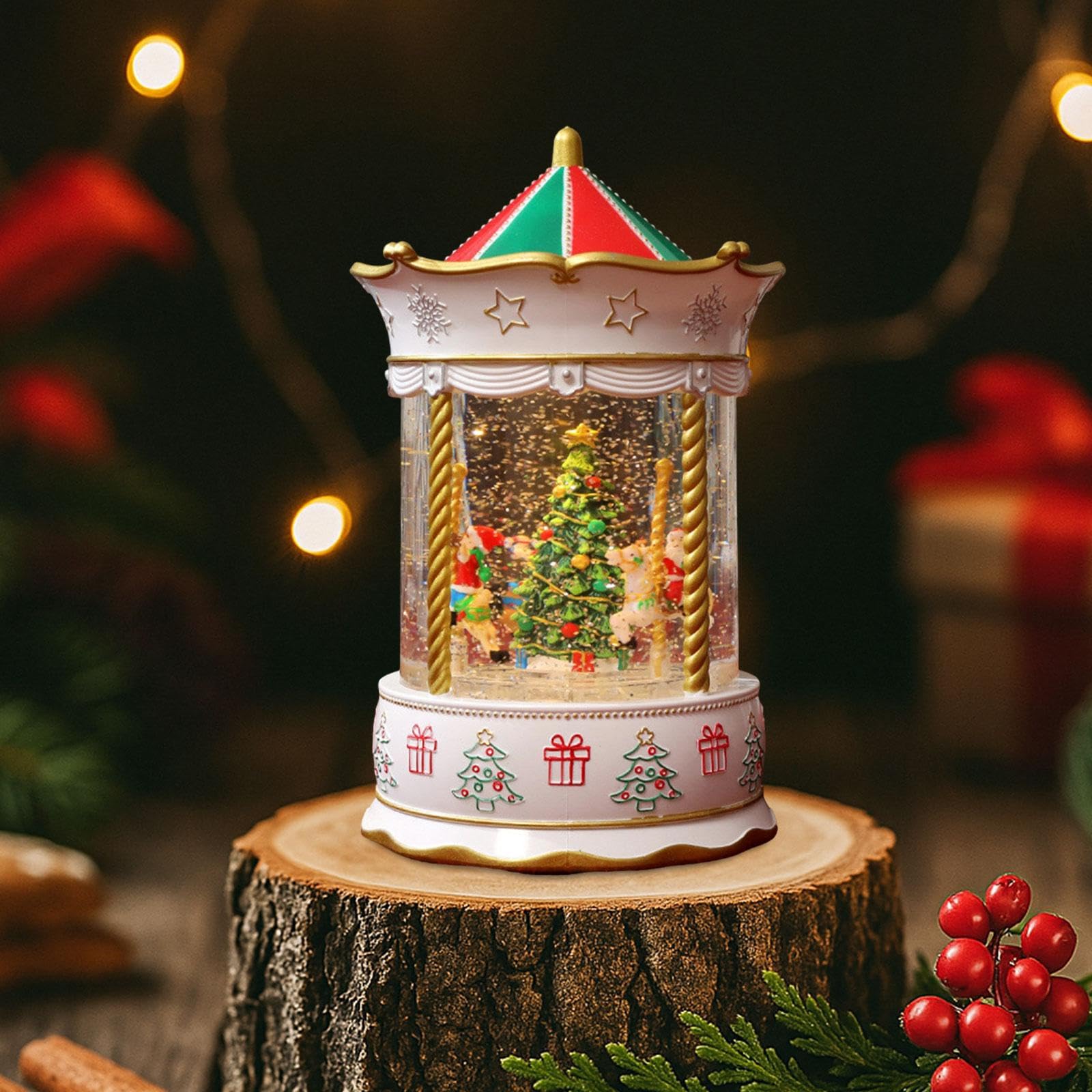 MERIGLARE Caja de Música Globo de Nieve Centro de Mesa Decoración Navideña Esfera de Cristal con Nieve Giratoria Y Alimentación USB Adecuado para Regalos, árbol Blanco, Individual