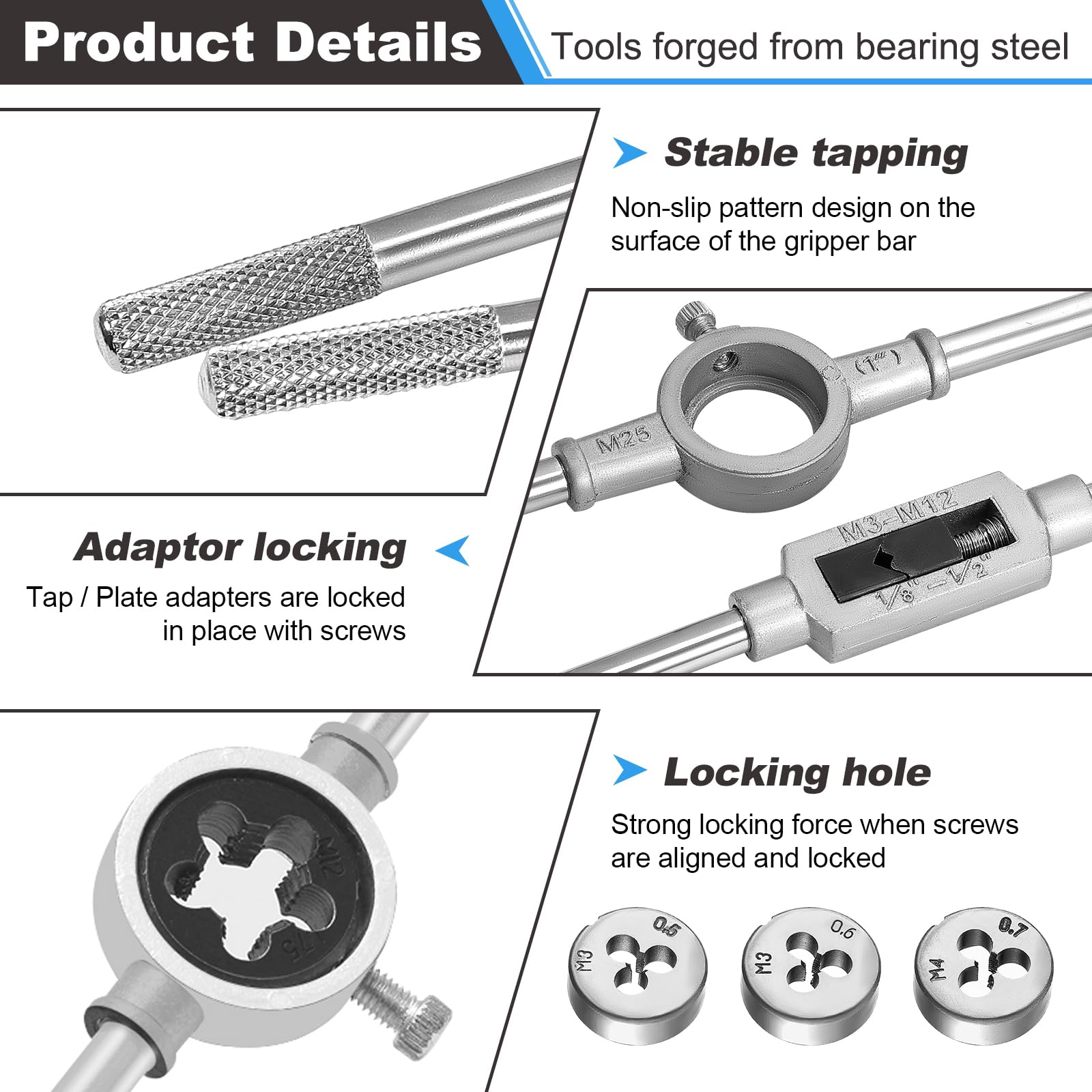 HSEAMALL Juego de machos y troqueles, 40 piezas M3-M12, herramientas de roscado y roscado con accesorios de llave de grifo