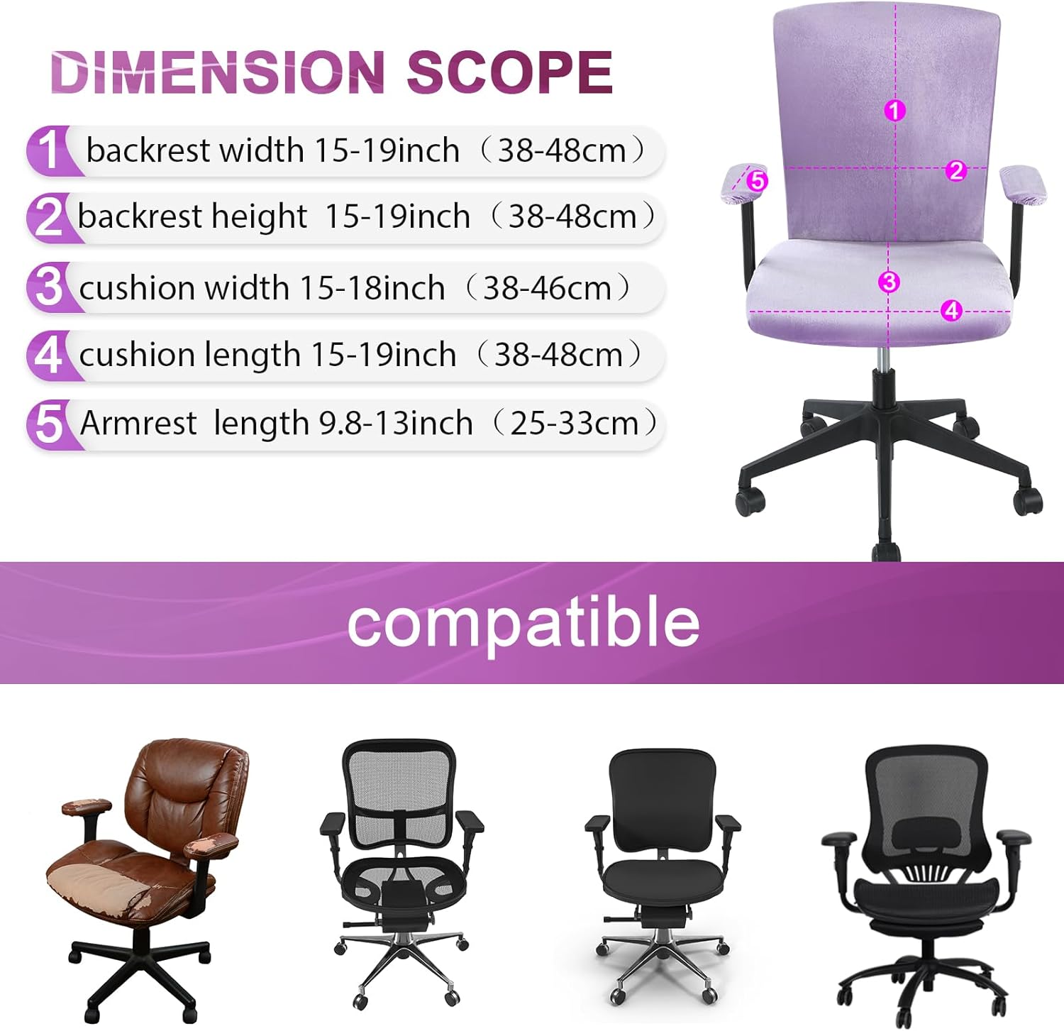Tallew 4 Pcs Office Chair Covers Set Computer Universal Protective Stretchable Chair Seat Covers Desk Armrest Slipcovers Pads Office Cushion Backrest for Rotating(Purple) - Image 4