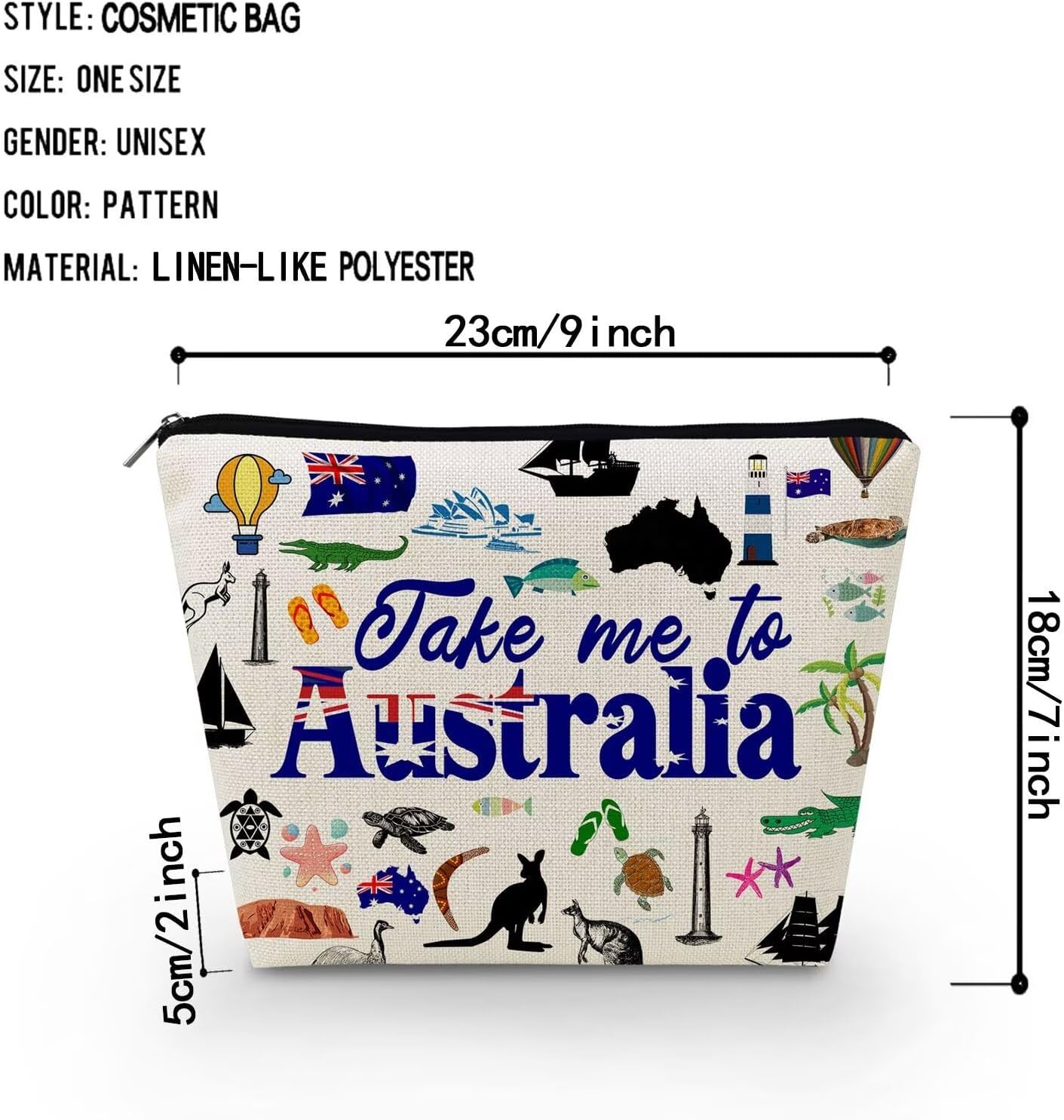 Take Me To Australia Makeup Bag Cute Small Canvas Organizer Zipper Pouch Take Me To Australia Cosmetic Bag Travel Present for Women Friends - Image 2
