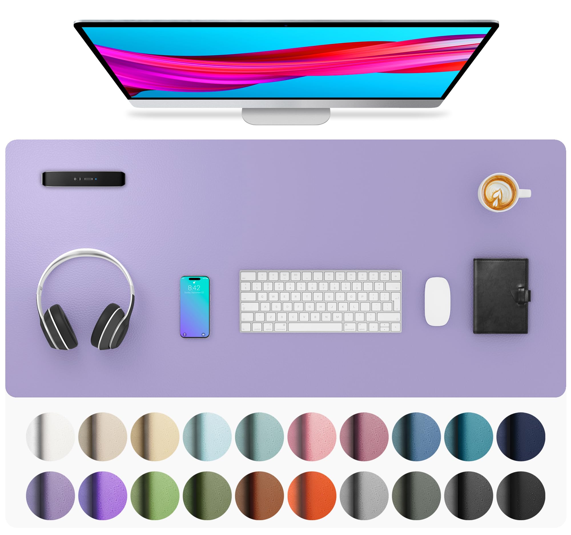 Aothia Faux Leather Desk Mat (Light Purple, 36" x 17")