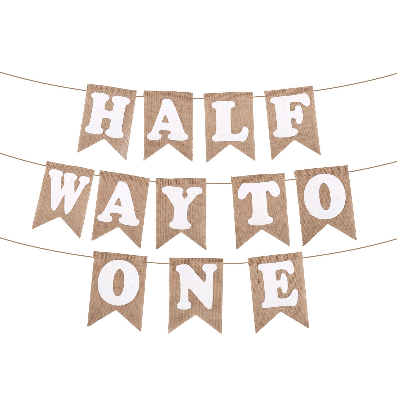 Half Way To One Banner, Pre-Strung Neutral 6 Month Birthday Decorations Boho 1/2 Birthday Party Banner Backdrop Back Drop for Baby Boy Girl Hanging Decor & Photo Props