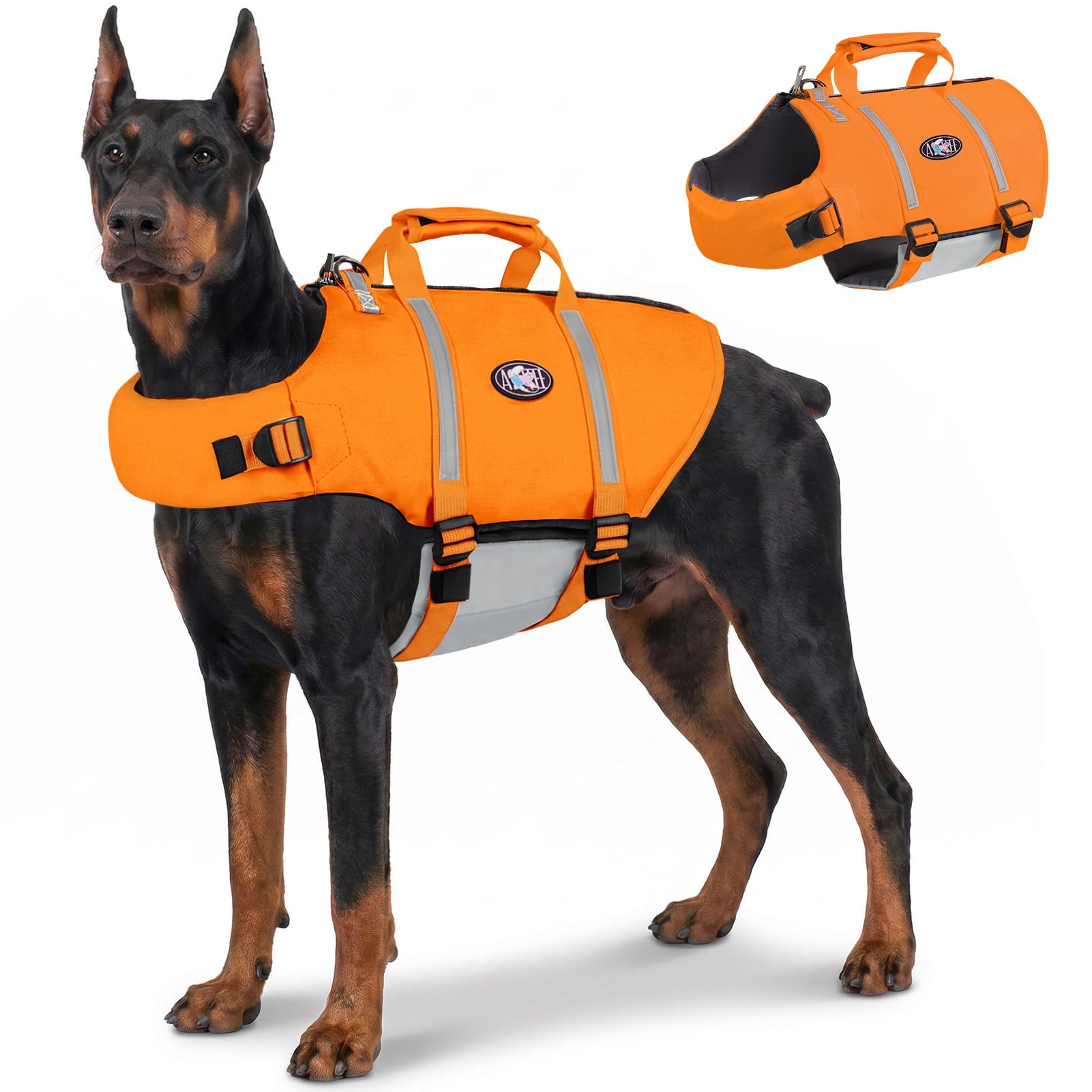 AOFITEE Chaleco Salvavidas para Perro, Chaleco Salvavidas Ripstop para Nadar con Alta Flotación, Traje de Baño Reflectante para Perros con Asa de Rescate y Cremallera, Chaleco de Natación para Perros