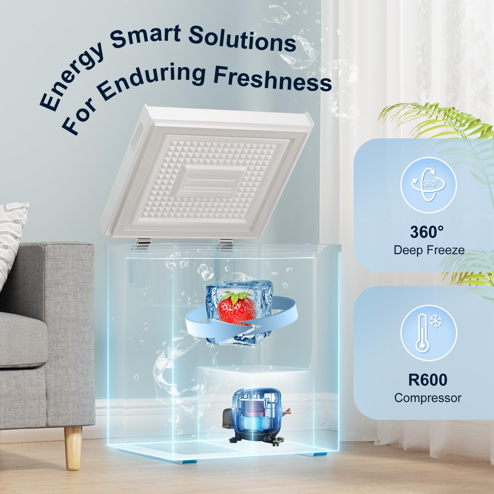 Tabu 10 Cubic Feet Chest Deep Freezer, Large Freestanding Chest Freezer With 7 Level Adjustable Temperature& Removable Storage Basket, Top-Opening,Energy Saving, Black on Fridge.com - View 3