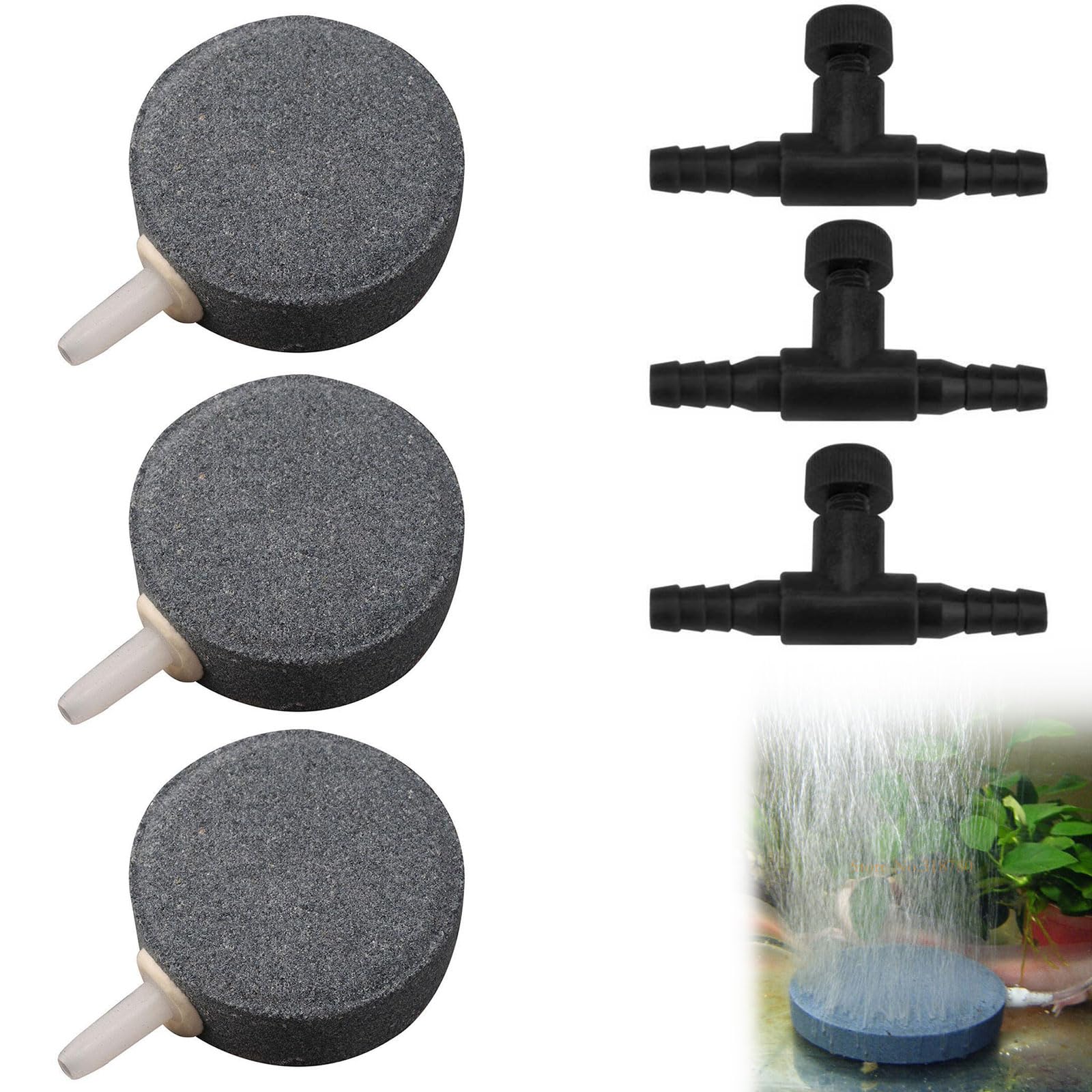 Bavooty Piedra Aireadora para Estanques,4cm Burbujeador para Acuario,Piedra de Aire para Acuario,Piedra Oxigenante,Piedra de Aire para Estanque,Válvulas de Control de Aire para Acuarios para 4mm,3pcs