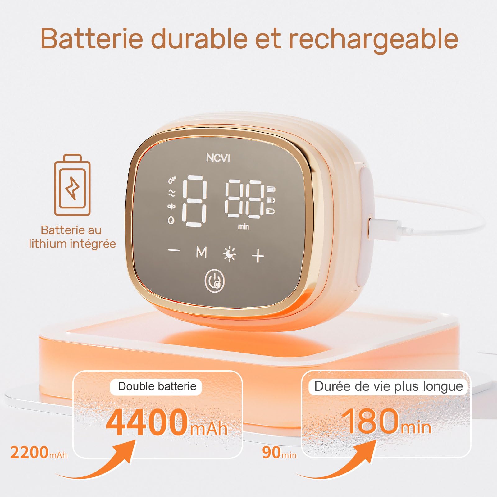 NCVI Tire Lait Électrique Double 8102, Batterie 4400mAh avec Veilleuse, Tire-lait Portable pour l'Allaitement, 4 Modes & 9 Niveaux, 10 Sacs à Lait, 6 Coussinets d'Allaitement, Bride de 21/24/28/32mm