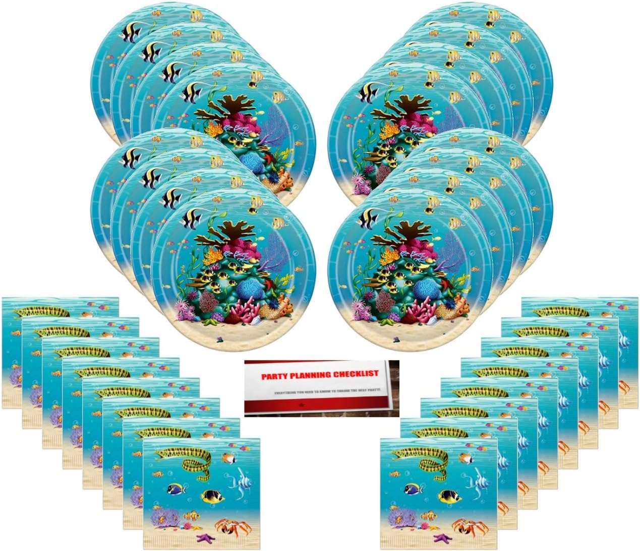 Under Sea World Coral Reef Party Supplies Bundle Pack for 16 (Plus Party Planning Checklist by Mikes Super Store)