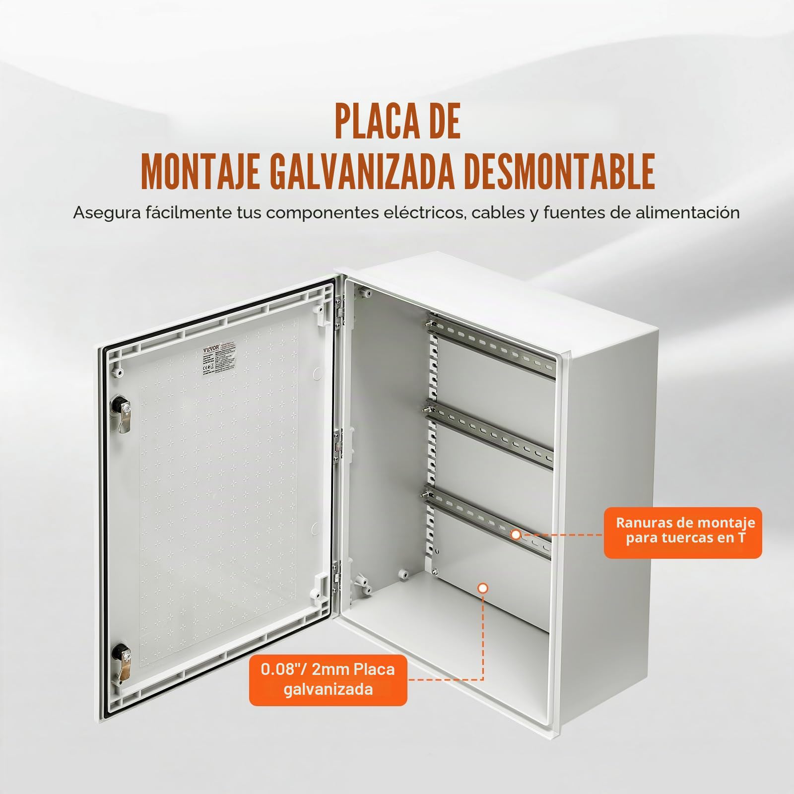 VEVOR Caja NEMA 50 x 40 x 20 cm Caja eléctrica de acero de fibra de vidrio Caja de conexiones con bisagras IP66 impermeable y a prueba de polvo para uso en interiores y exteriores con placa de montaje