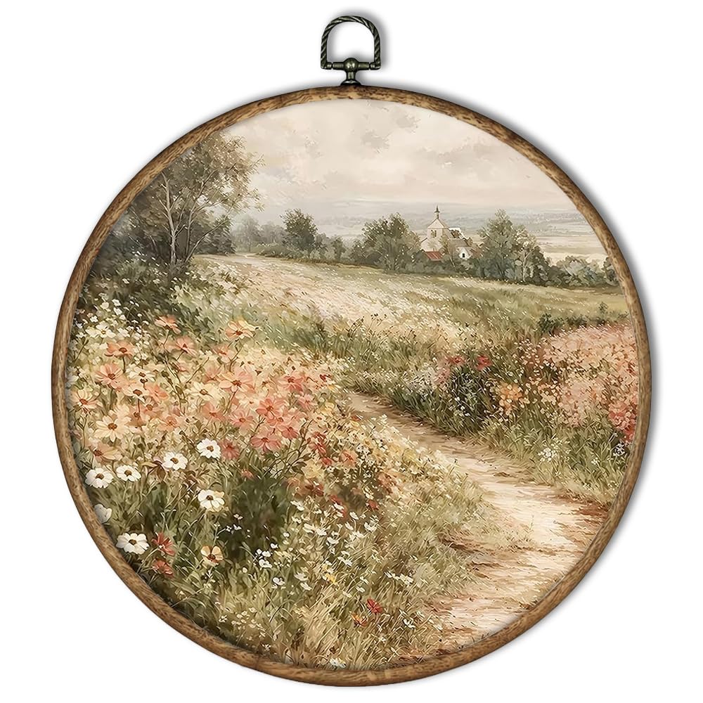 Bonbeau Framed Vintage Canvas Wall Art Botanical Pictures, Landscape Wildflower Painting for Living Room Bedroom Office Home Decorations (Vintage Landscape Pictures, 26cm, Framed)