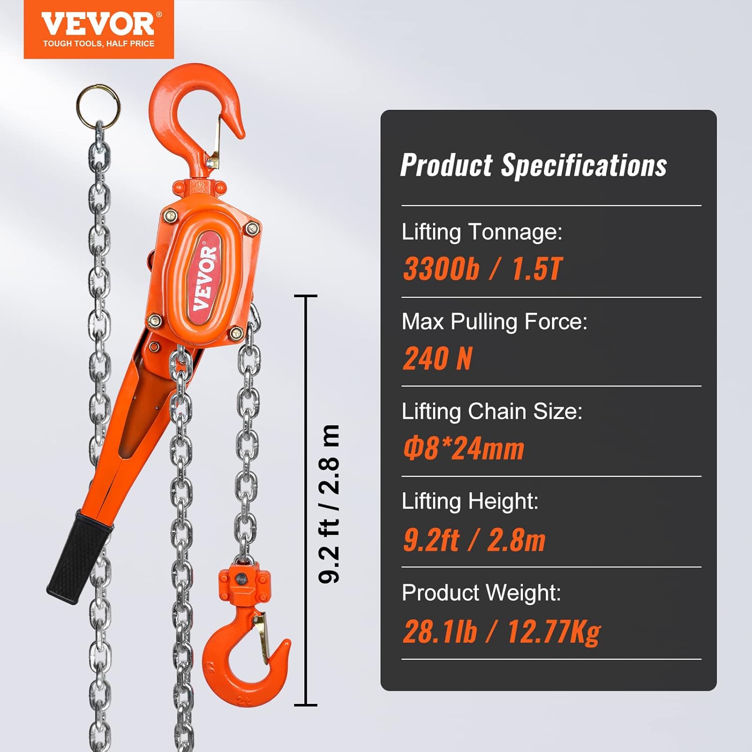 Product specifications for VEVOR Lever Chain Hoist