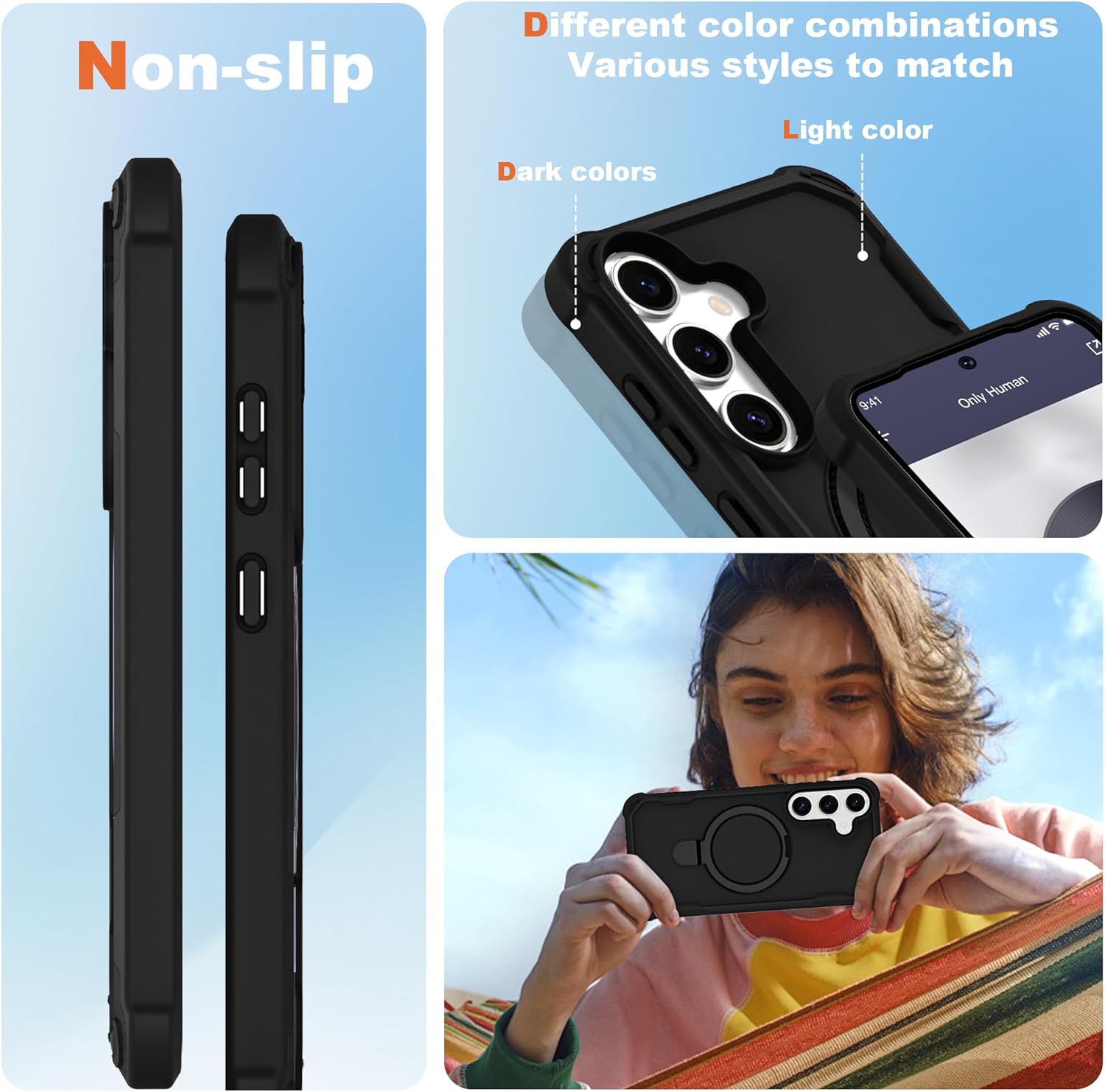 Designed for Samsung Galaxy S24 & S25 Case 6.2'' with Magnetic Ring Stand [Military Drop Protection][Compatible with MagSafe] Shockproof S24 & S25 Phone Case for Men Wowen,Black