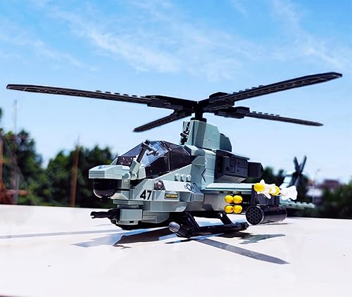 Miniatura 8 de Juegos de construcción de troncos para niños 8-12 597 piezas US AH-1Z helicóptero armado bloques de construcción juguetes para niños y adultos