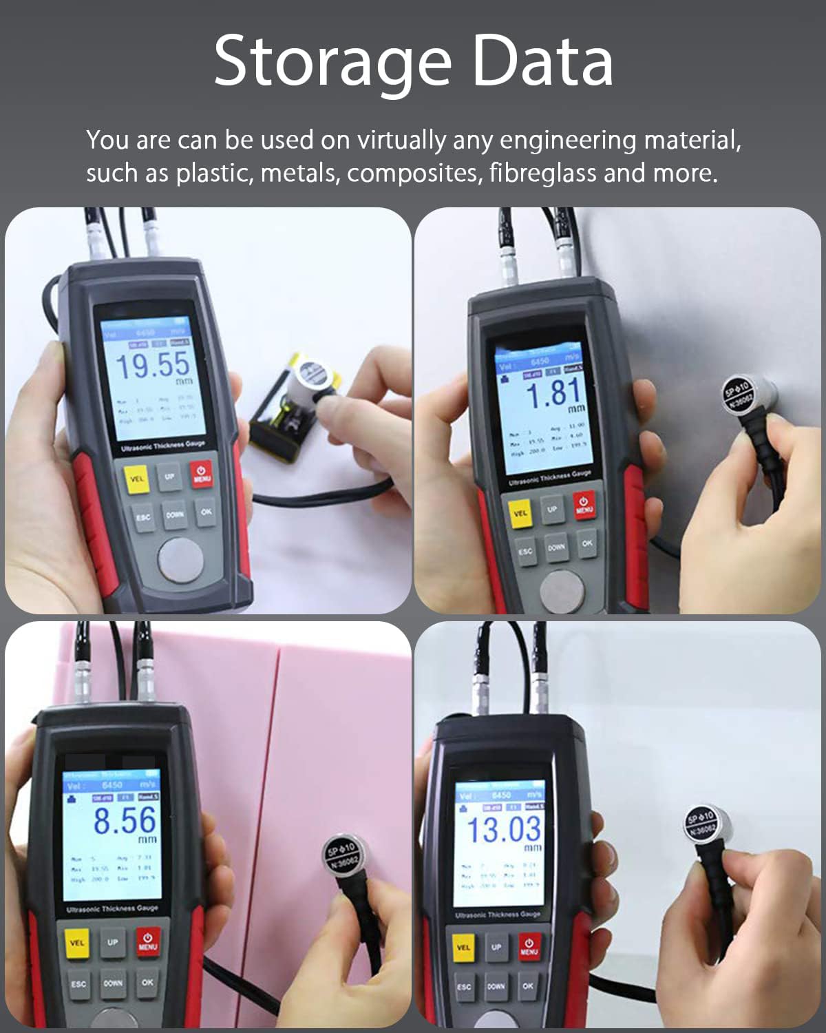 LABART Digital Ultrasonic Thickness Gauge Tester Meter, Range 0.039 to 11.8 inch with Probe for Measuring Metal and Nonmetal Materials, Steel, Silver, Plastic, Glass, PVC, Pipes - Image 5 thumbnail