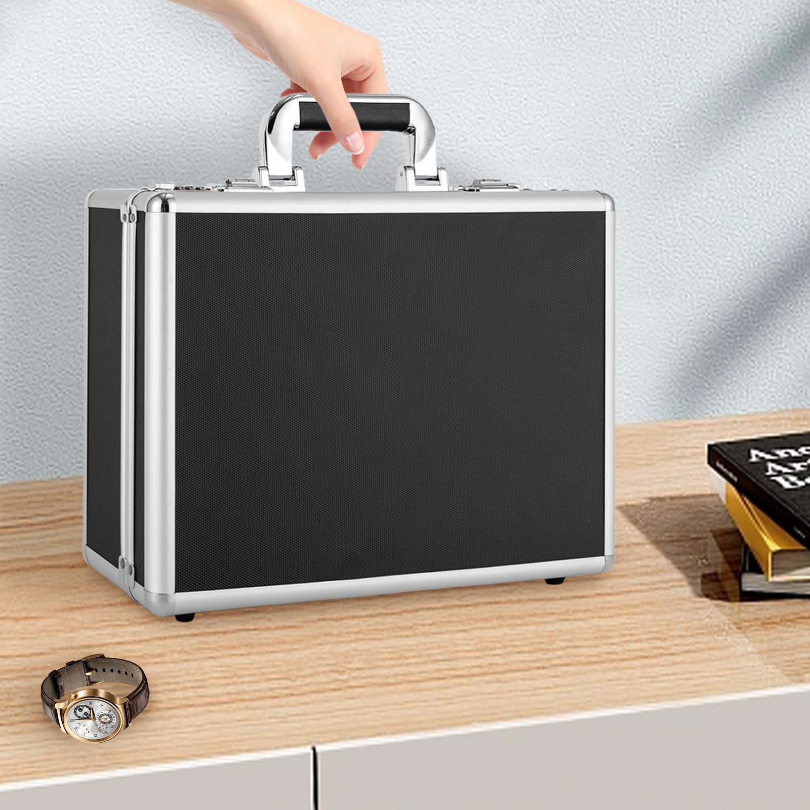 Boîte à Outils de Bureau Innytund pour Montres et Accessoires, 618 emplacements, Noire, 36 x 27,8 cm, avec Serrure, présentoir, étui Rangement Bijoux Collection, Organisateur prote