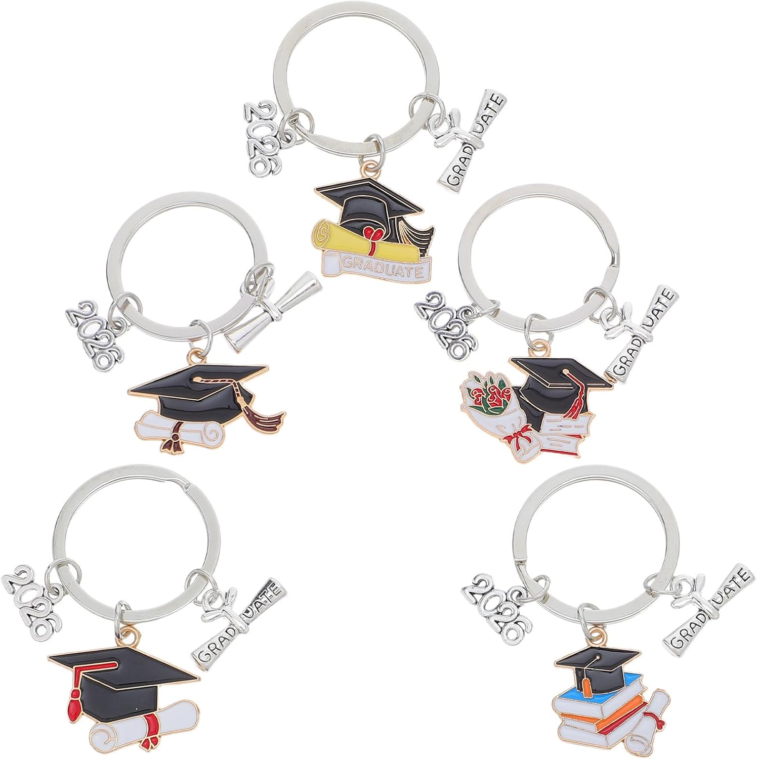 MAGICLULU 2026 Charm Silver Zinc Alloy Cap Graduation 5pcs Keychain