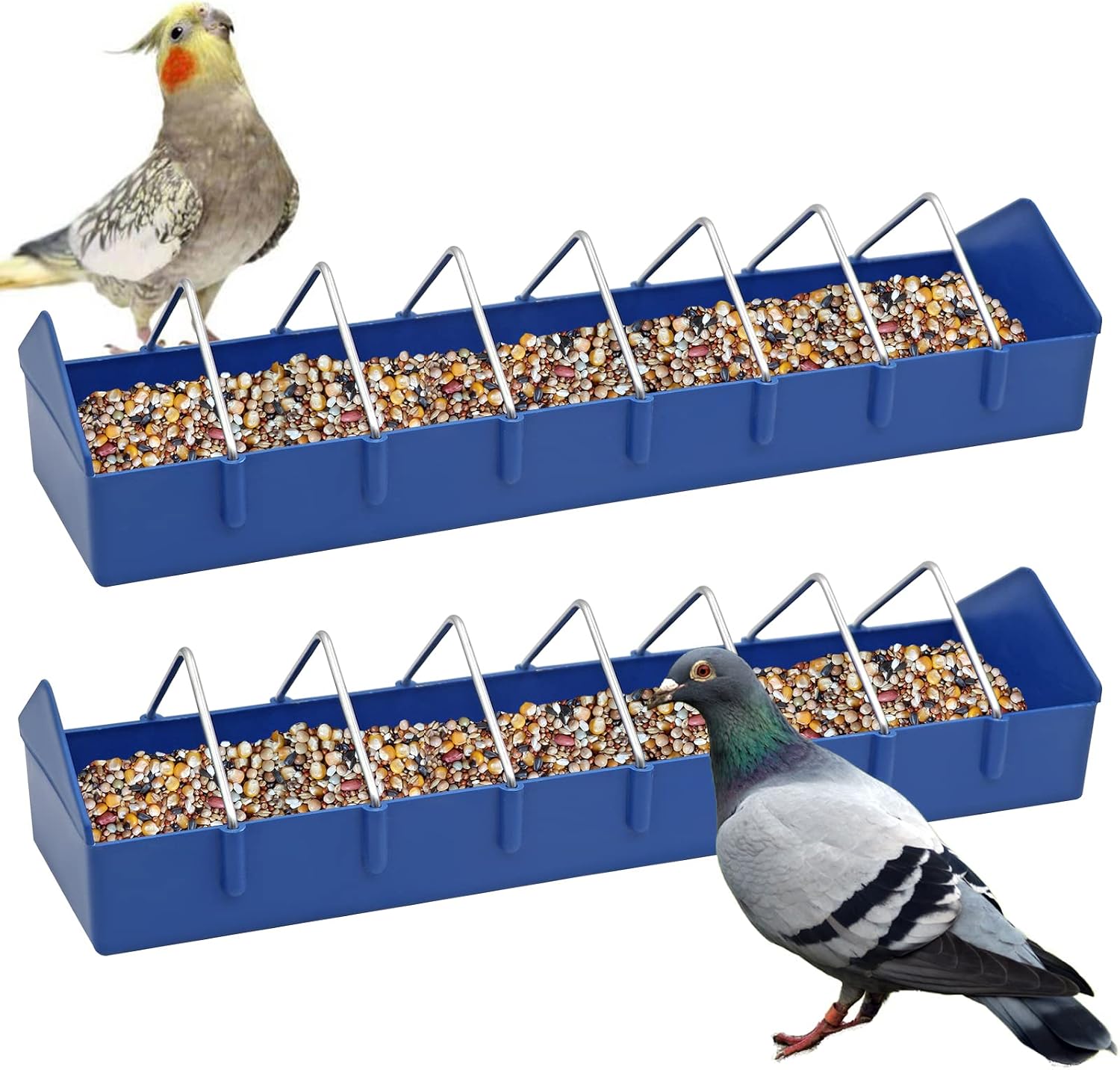 PAULOZYN Large Pigeon Feeder Rack 2PCS Food Dish Dispenser Tool Slot Container Thick for Poultry Chicken Duck Parrots Bird Supplies