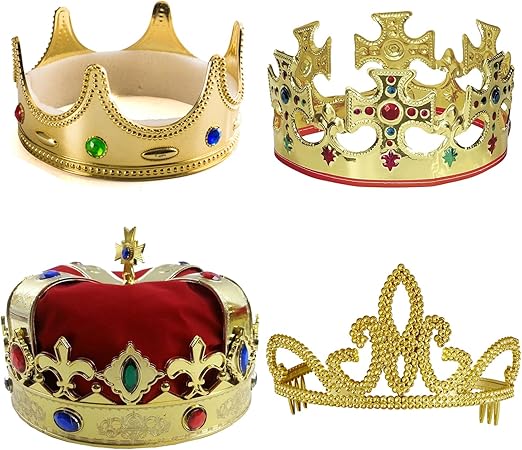 Tigerdoe Kings Crown - Prince Crown - 4 Pack - Royal King Crowns and Princess Tiara - Costume Accessories