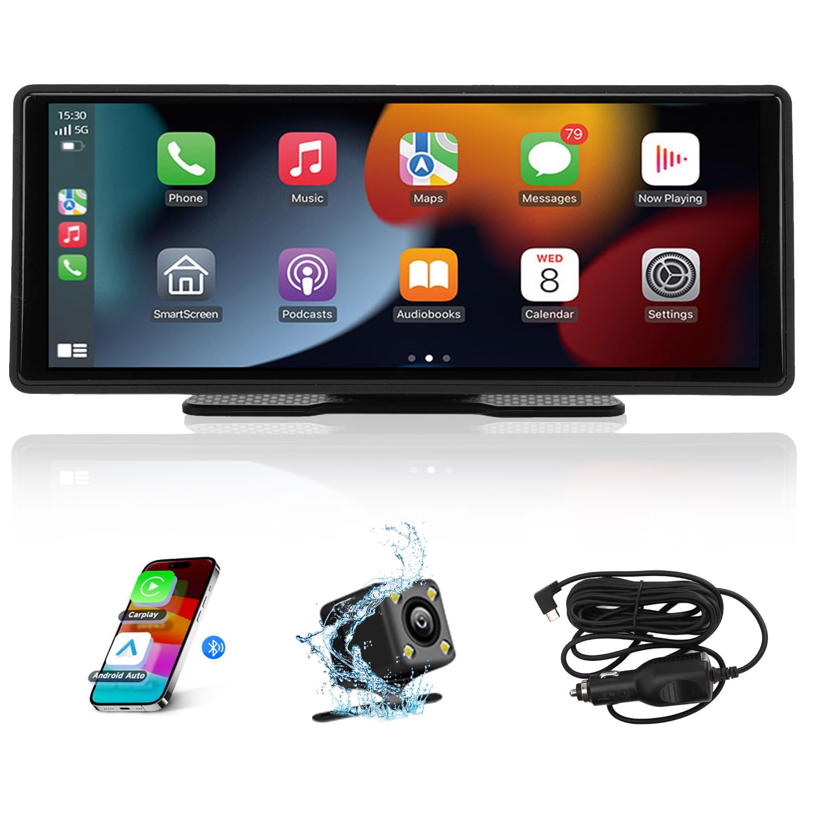 Pantalla Táctil Coche 10.26 Pulgadas, Navegación GPS, Estéreo Para Automóvil Compatibile con CarPlay, Android Auto, Bluetooth, Control por Voz, GPS, AUX y FM