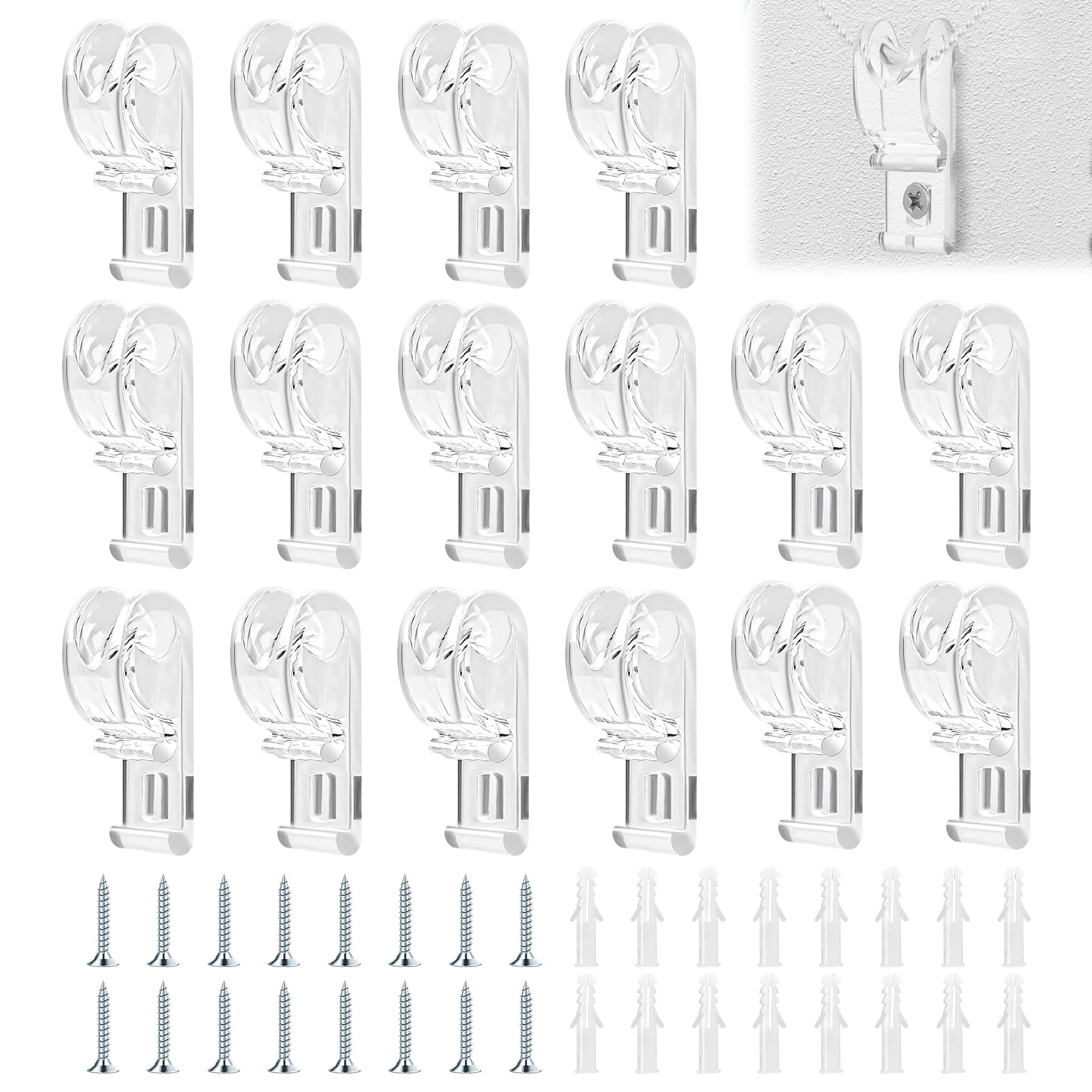 16 PCS Roman Blind P Clip,Blind Safety Clips for Cord,BlindCord Safety Device,with 16 Screws & 16 Plastic Pillars,Clear, and Easy to Install for Home & Office Use